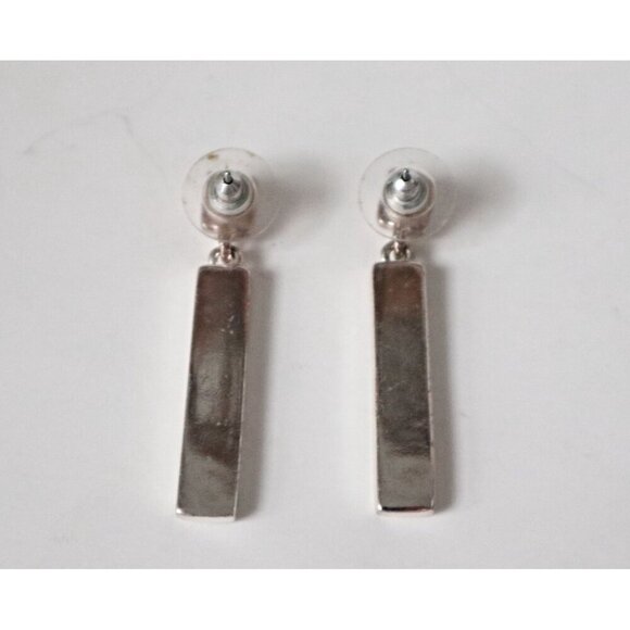 Vintage Pierced Earrings Dangle Black Onyx with Silver Toned Metal - Picture 3 of 4